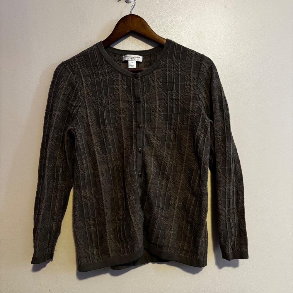 Vintage Women's Olive Green Cardigan Sweater Size P/M Basics Staples Layers